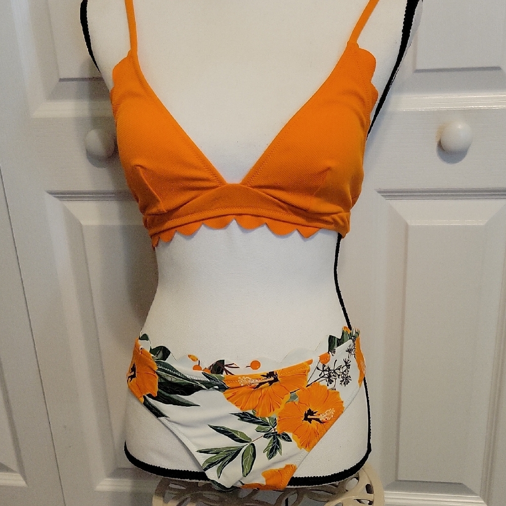 Orange Floral Bikini Set  New No Tags